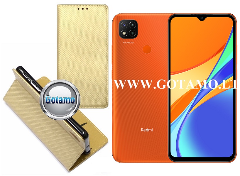 Re-Grid magnetinis dėklas Xiaomi Redmi 9C, Xiaomi Redmi 10A telefonams aukso spalvos