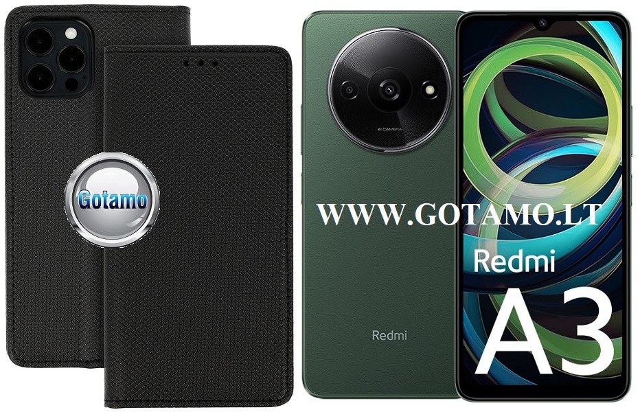 Re-Grid magnetinis dėklas Xiaomi Redmi A3 telefonui juodos spalvos