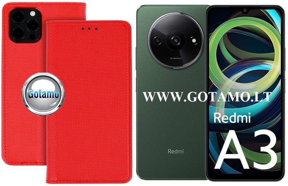 Re-Grid magnetinis dėklas Xiaomi Redmi A3 telefonui raudonos spalvos