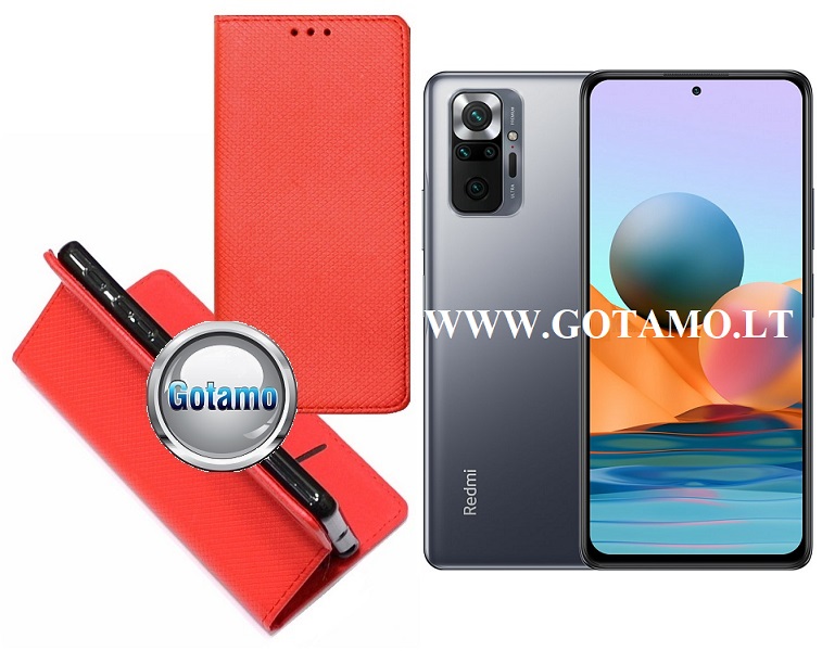 Re-Grid magnetinis dėklas Xiaomi Redmi Note 10 Pro, Xiaomi Redmi Note 10 Pro Max telefonams raudonos spalvos