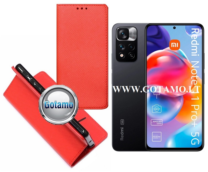 Re-Grid magnetinis dėklas Xiaomi Redmi Note 11 Pro+ 5G, Xiaomi Poco X4 NFC telefonams raudonos spalvos