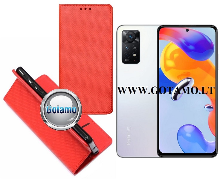 Re-Grid magnetinis dėklas Xiaomi Redmi Note 11 Pro, Xiaomi Redmi Note 11 Pro 5G, Xiaomi Redmi Note 12 Pro 4G telefonams raudonos spalvos