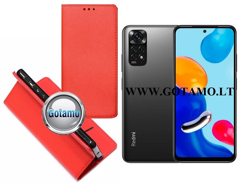 Re-Grid magnetinis dėklas Xiaomi Redmi Note 11, Xiaomi Redmi Note 11S telefonams raudonos spalvos