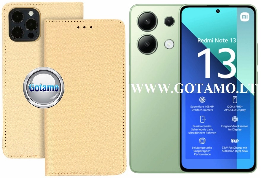 Re-Grid magnetinis dėklas Xiaomi Redmi Note 13 4G telefonui aukso spalvos