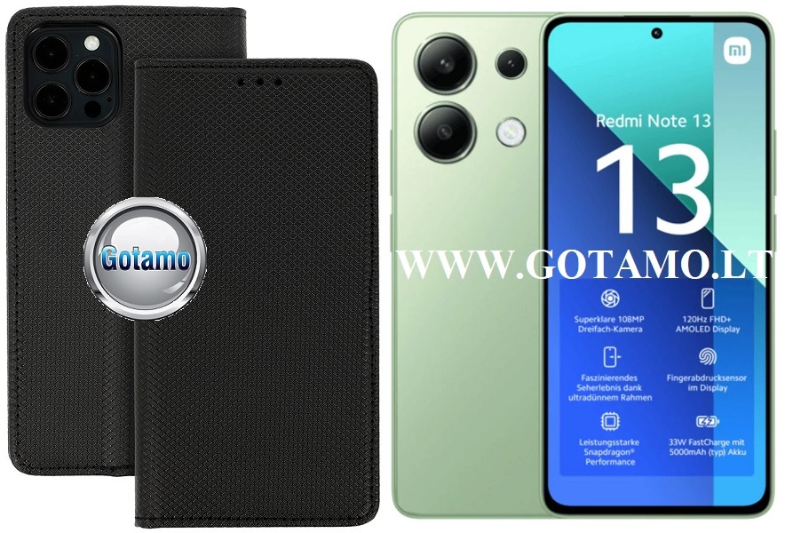 Re-Grid magnetinis dėklas Xiaomi Redmi Note 13 4G telefonui juodos spalvos