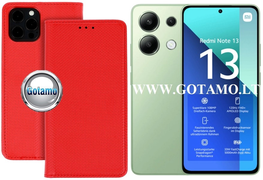 Re-Grid magnetinis dėklas Xiaomi Redmi Note 13 4G telefonui raudonos spalvos