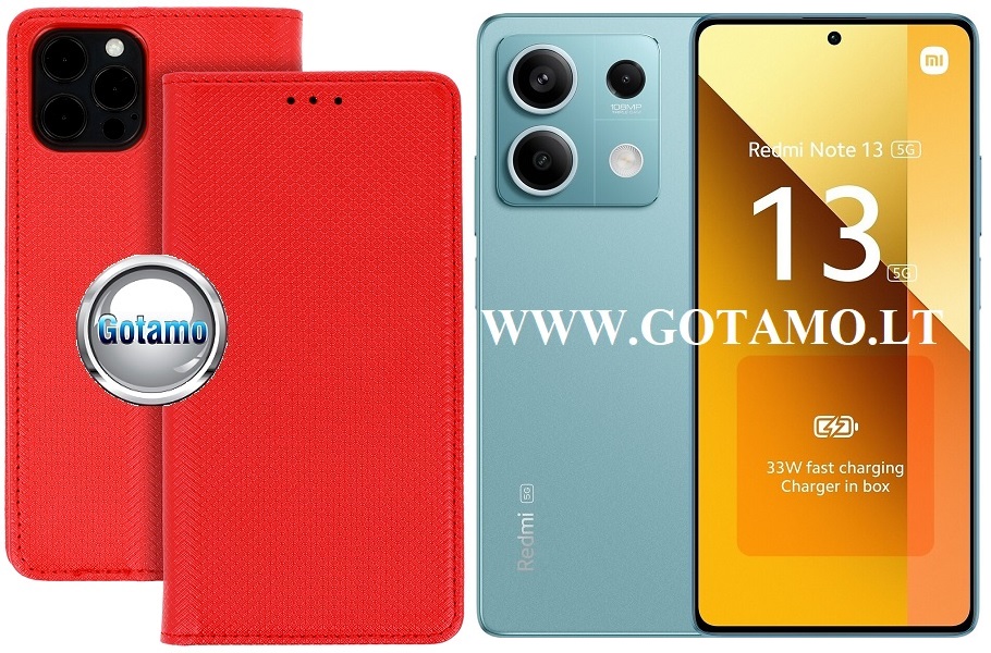 Re-Grid magnetinis dėklas Xiaomi Redmi Note 13 5G telefonui raudonos spalvos