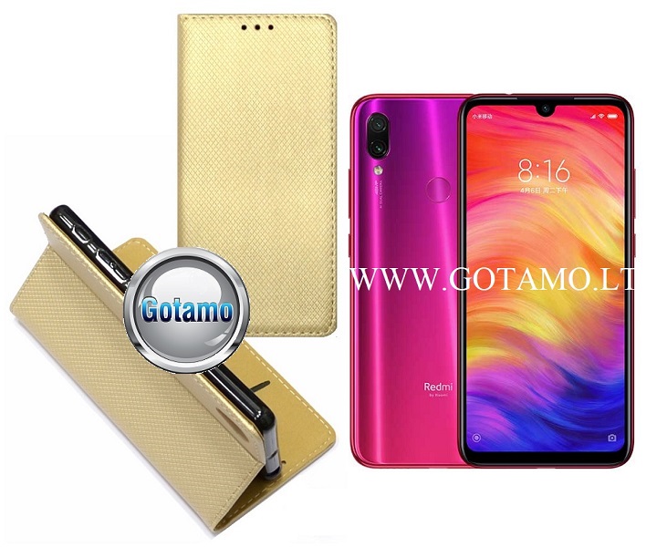 Re-Grid magnetinis dėklas Xiaomi Redmi Note 7, Xiaomi Redmi Note 7 Pro telefonams aukso spalvos