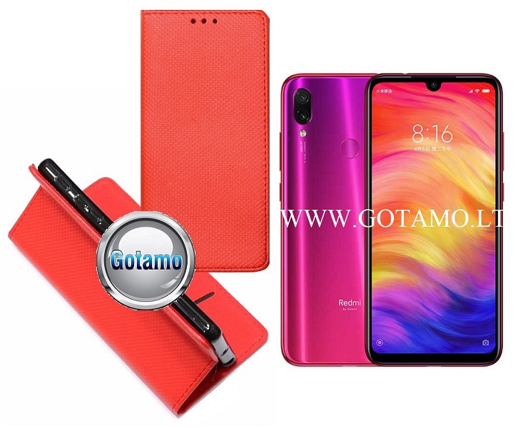 Re-Grid magnetinis dėklas Xiaomi Redmi Note 7, Xiaomi Redmi Note 7 Pro telefonams raudonos spalvos