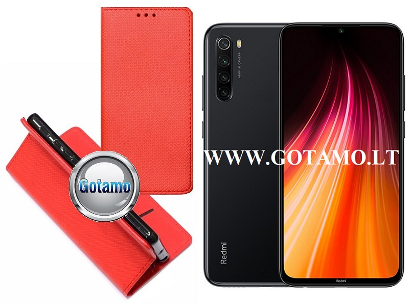 Re-Grid magnetinis dėklas Xiaomi Redmi Note 8T telefonams raudonos spalvos