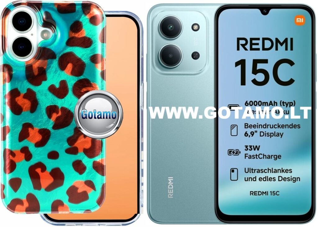 Safari Mint Leopard Xiaomi Redmi 15C, Redmi 15C 4G, Poco C85 4G dėklas nugarėlė