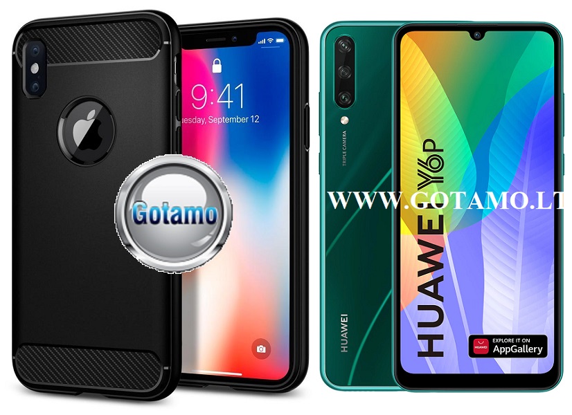 Siege dėklas nugarėlė Huawei Y6p mobiliesiems telefonams juodos spalvos