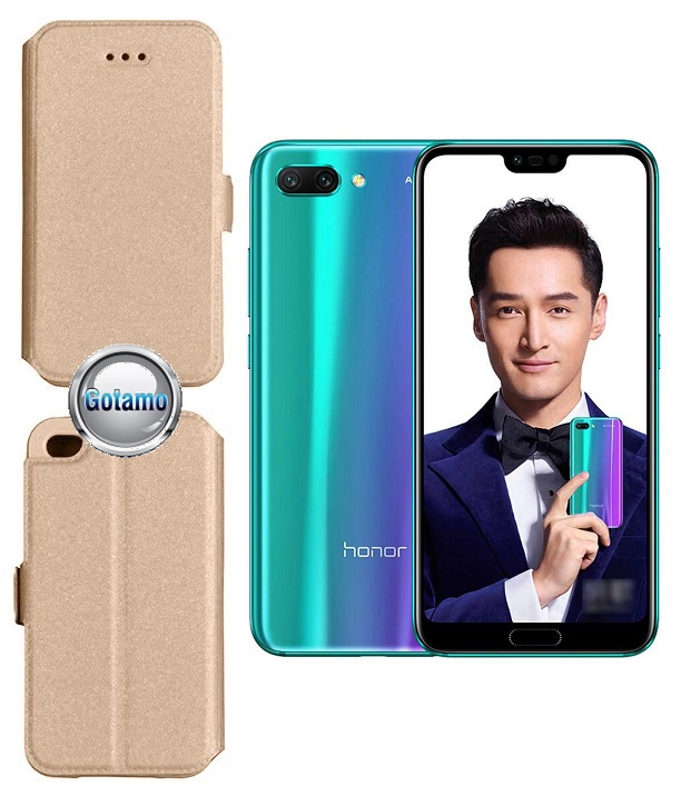 Slim Diary dėklas Huawei Honor 10 telefonams aukso spalvos