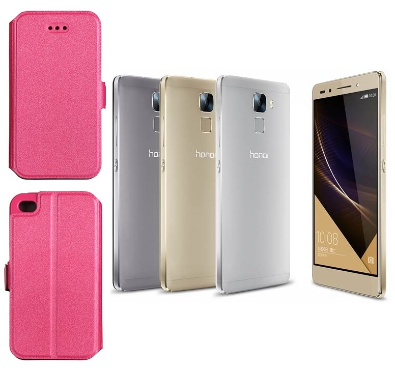 Slim Diary dėklas Huawei Honor 7 mobiliesiems telefonams rožinės spalvos