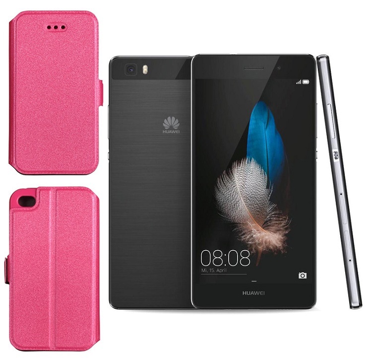 Slim Diary dėklas Huawei P8 Lite mobiliesiems telefonams rožinės spalvos