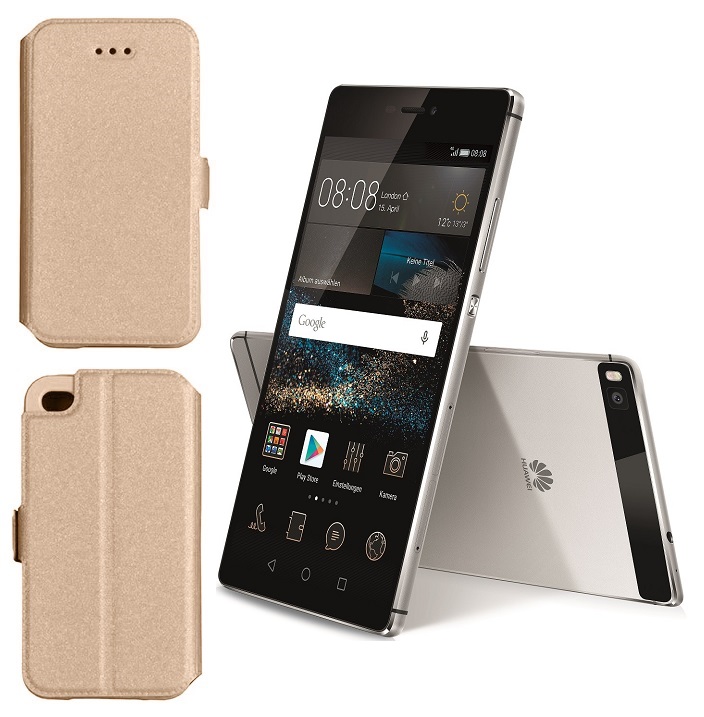 Slim Diary dėklas Huawei P8 mobiliesiems telefonams aukso spalvos