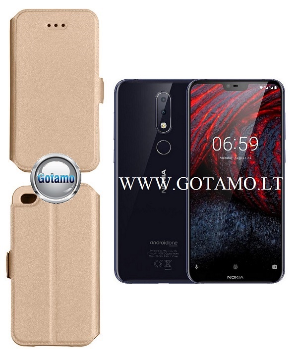Slim Diary dėklas Nokia 6.1 Plus auksinė