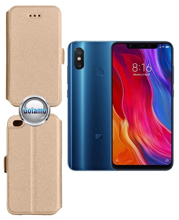 Slim Diary dėklas Xiaomi Mi 8, Xiaomi Mi 8 Pro telefonams aukso spalvos
