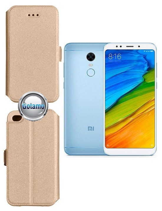 Slim Diary dėklas Xiaomi Redmi 5 telefonams aukso spalvos