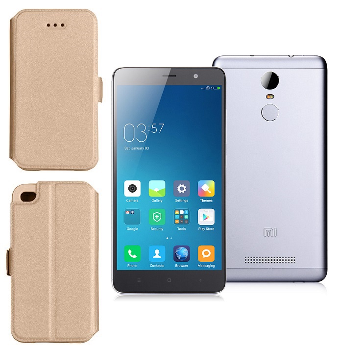 Slim Diary dėklas Xiaomi Redmi Note 3 mobiliesiems telefonams aukso spalvos