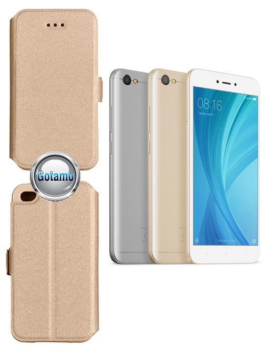 Slim Diary dėklas Xiaomi Redmi Note 5A telefonams aukso spalvos