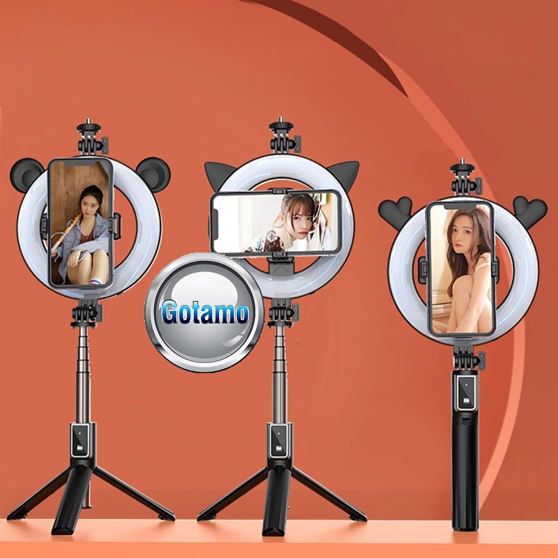 Trikojis stovas asmenukių (selfie) lazda su apšvietimu Ring Light 10 Asmenukių lazda Ring Light telefonui