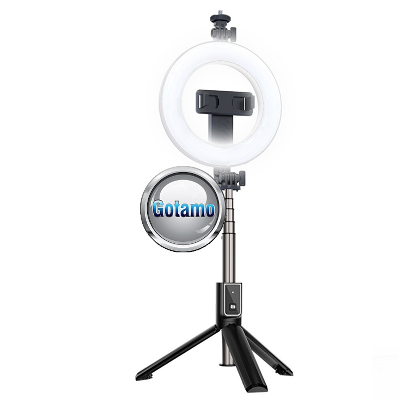 Trikojis stovas asmenukių (selfie) lazda su apšvietimu Ring Light 8 Asmenukių lazda Ring Light telefonui