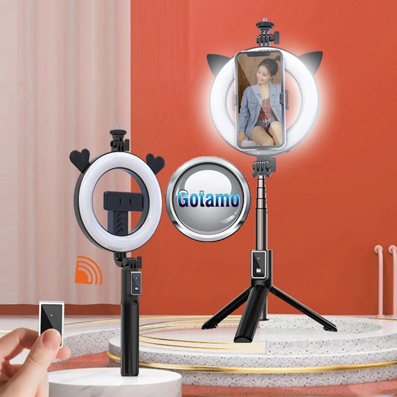 Trikojis stovas asmenukių (selfie) lazda su apšvietimu Ring Light 9 Asmenukių lazda Ring Light telefonui