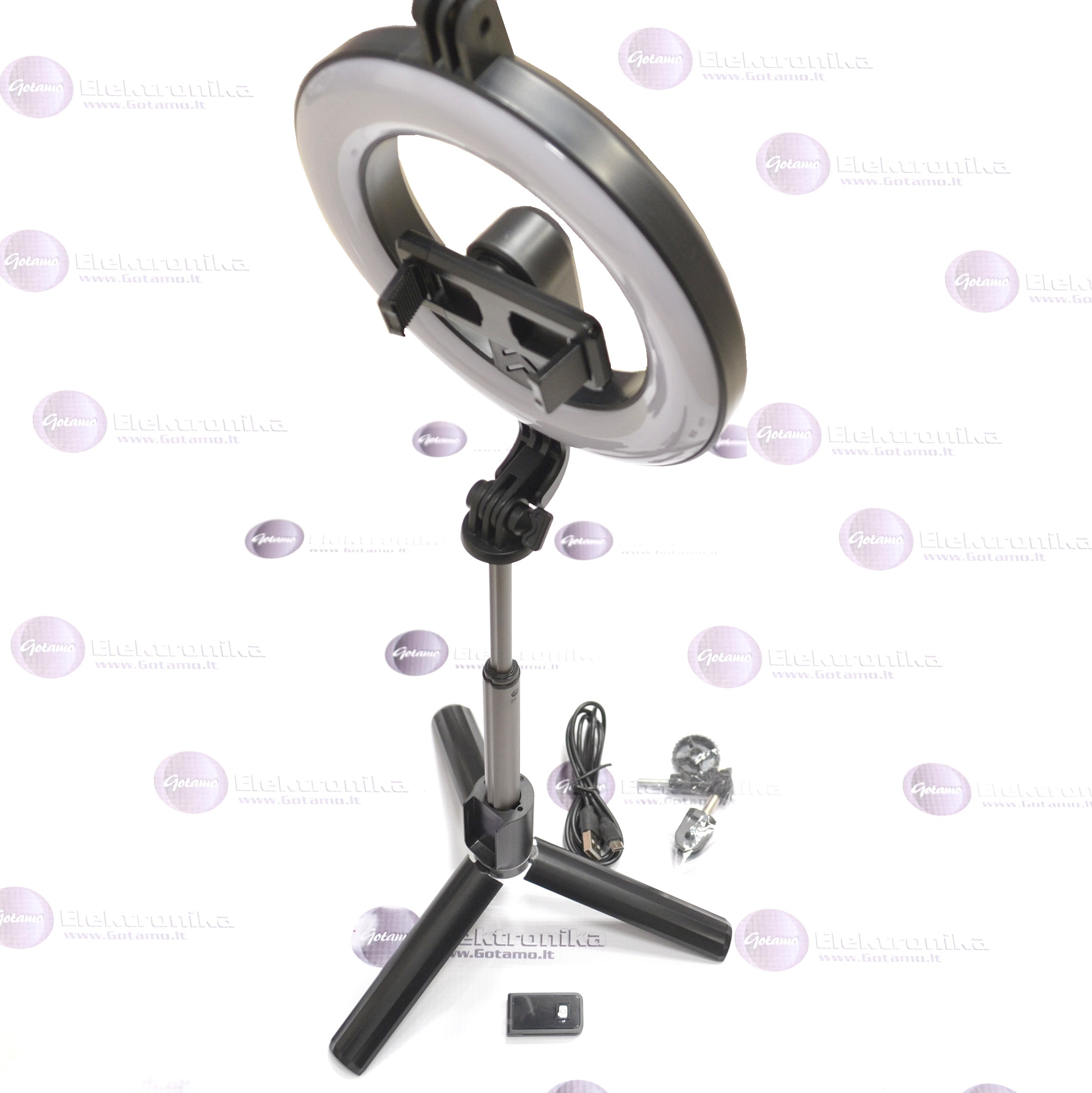 Trikojis stovas asmenukių (selfie) lazda su apšvietimu Ring Light 4 Asmenukių lazda Ring Light telefonui