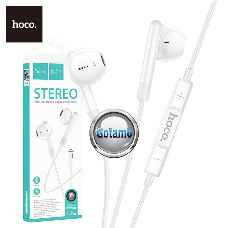 Type-C ausinės Hoco Stereo 3D baltos