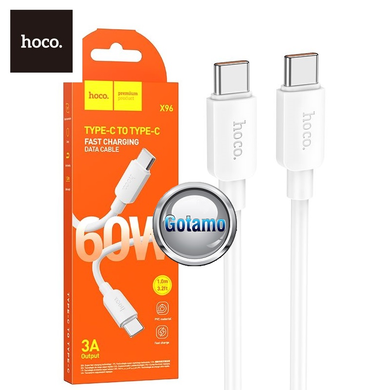 Type-C į Type-C laidas 1 metras 60W Hoco baltos spalvos