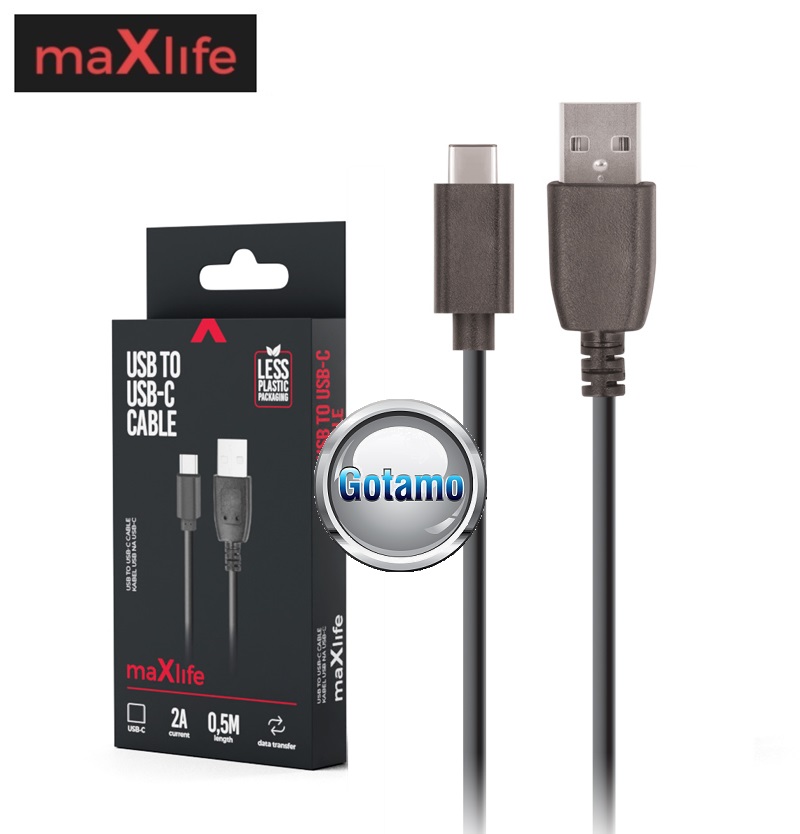 Type-C laidas 0.5 metro 2A maXlife juodos spalvos