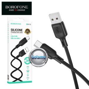 Type-C laidas Borofone Silicone 2 metrai 3A juodos spalvos