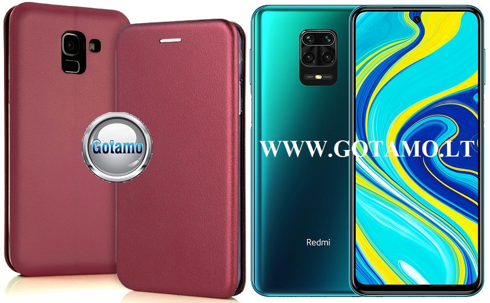 V-Slim magnetinis dėklas Xiaomi Redmi Note 9S, Xiaomi Redmi Note 9 Pro telefonams tamsiai raudonos (bordo) spalvos