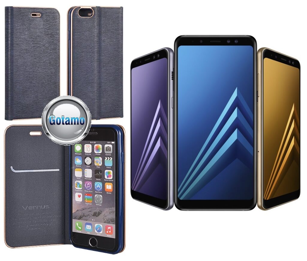 Vennus Diary magnetinis dėklas Samsung Galaxy A8+ (2018) mėlynos spalvos