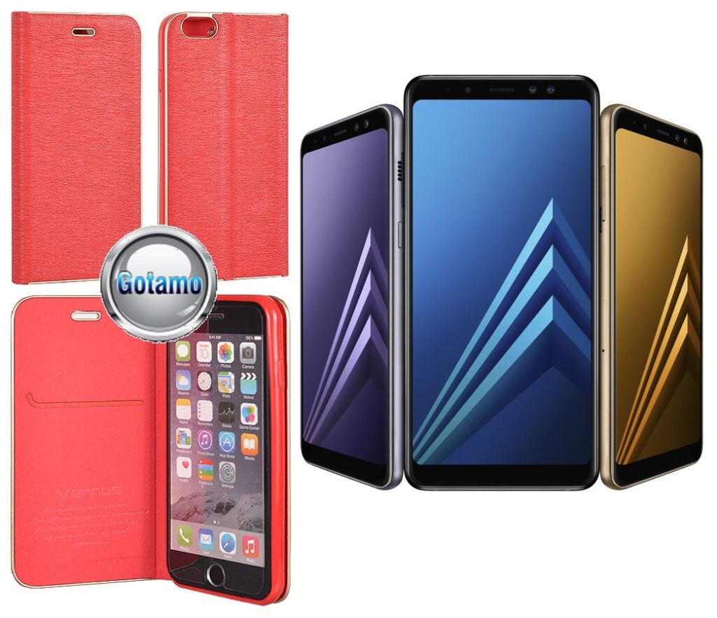 Vennus Diary magnetinis dėklas Samsung Galaxy A8+ (2018) raudonos spalvos