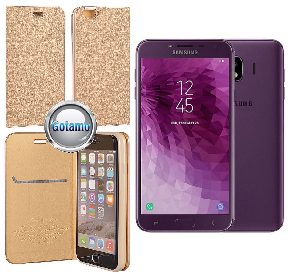 Vennus Diary magnetinis dėklas Samsung Galaxy J4 (2018) aukso spalvos