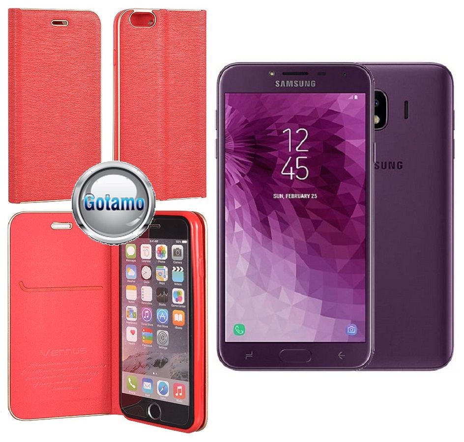 Vennus Diary magnetinis dėklas Samsung Galaxy J4 (2018) raudonos spalvos