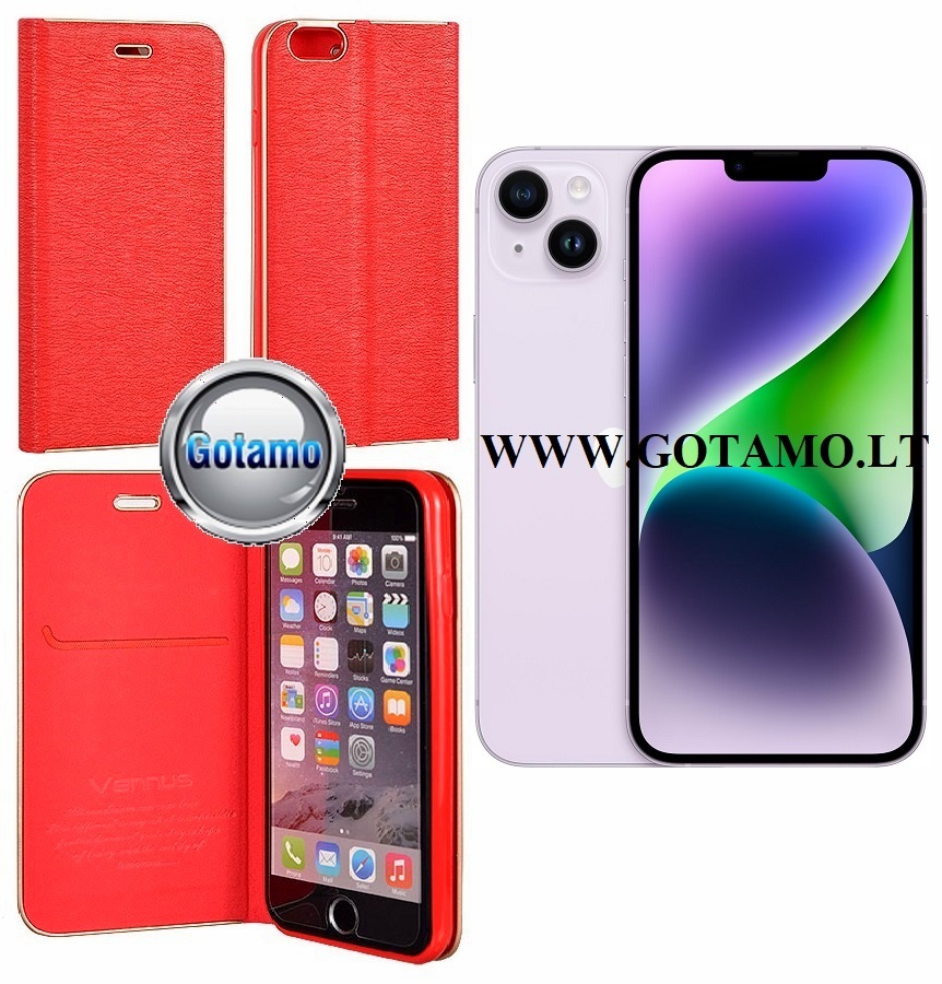 Diary magnetinis deklas Apple iPhone 14 plus raudonos