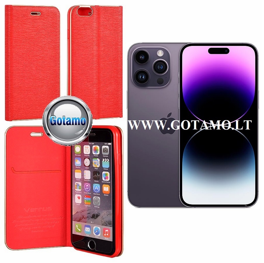 Diary magnetinis deklas Apple iPhone 14 pro max raudonos
