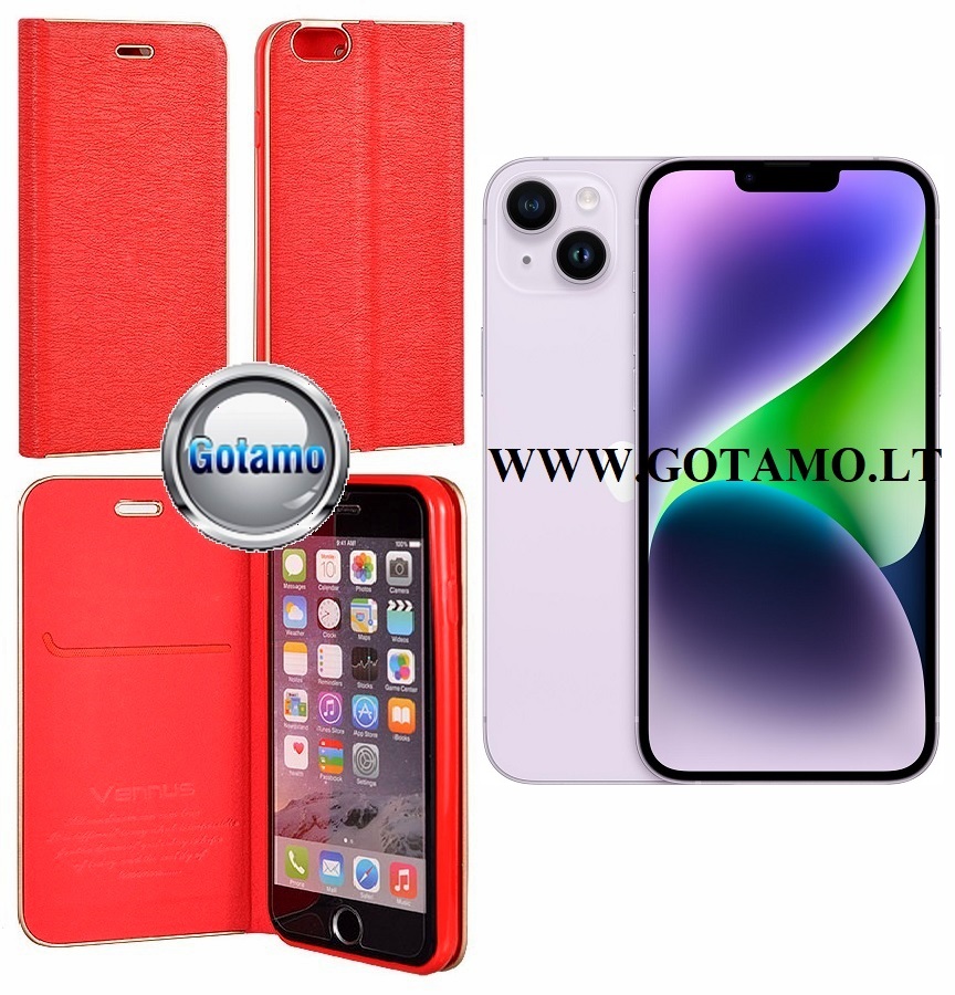Diary magnetinis deklas Apple iPhone 14 pro raudonos