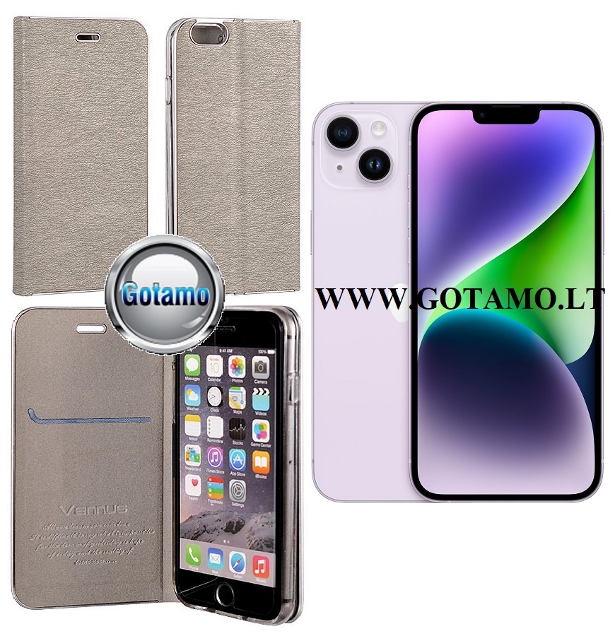 Vennus diary magnetinis deklas Apple iPhone 14 pro sidabro