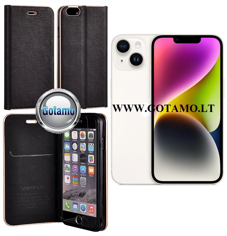 Vennus diary magnetinis deklas Apple iPhone 14 juodos
