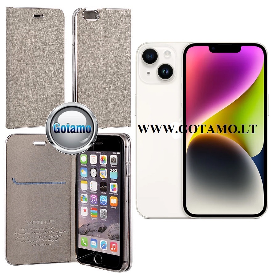 Vennus diary magnetinis deklas Apple iPhone 14 sidabro