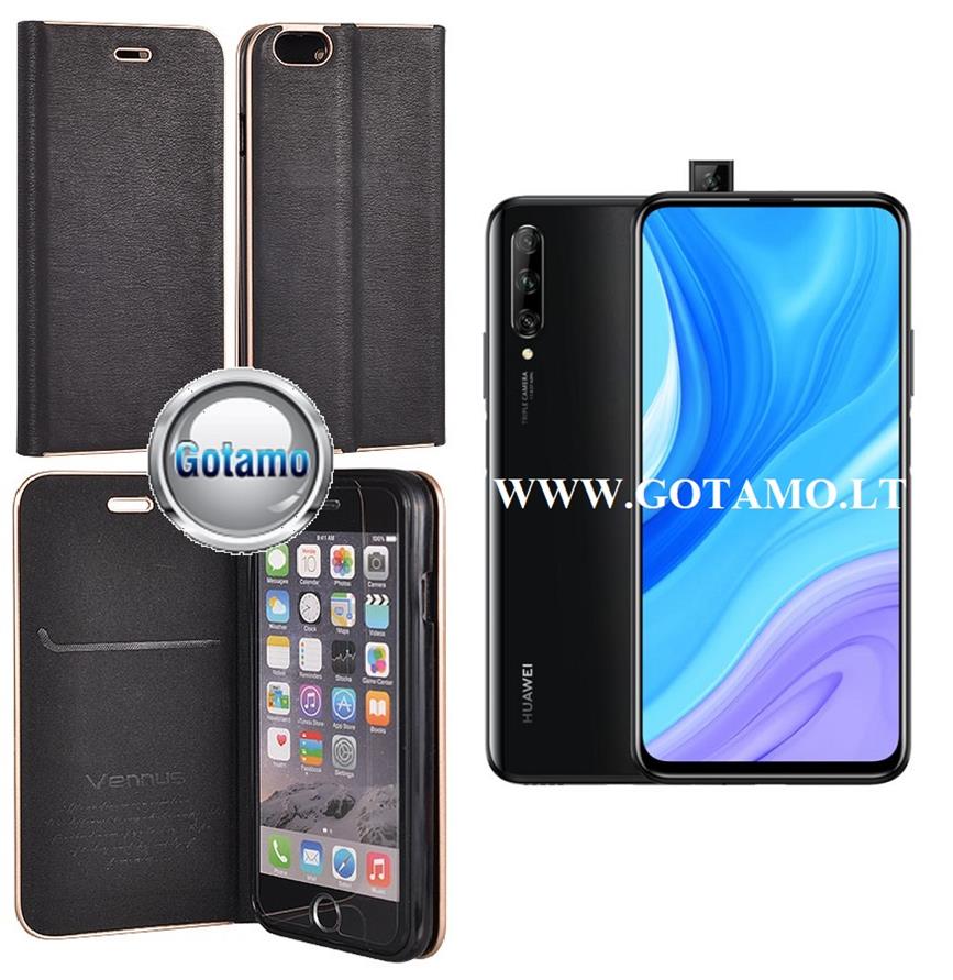 Vennus Diary magnetinis dėklas Huawei P Smart Pro (2019), Huawei Y9 Prime telefonams juodos spalvos