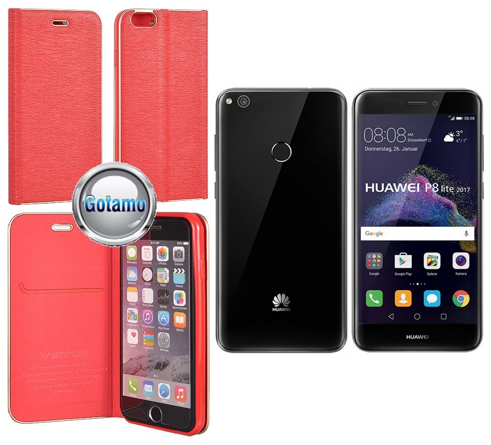 Vennus Diary magnetinis dėklas Huawei P9 Lite (2017) telefonams raudonos spalvos