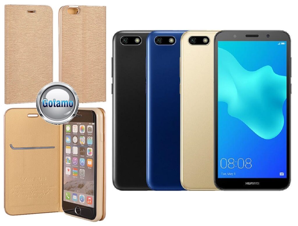 Vennus Diary magnetinis dėklas Huawei Y5 (2018) Huawei Honor 7S telefonams aukso spalvos