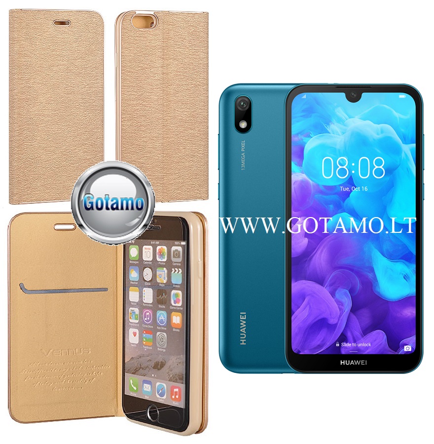 Vennus Diary magnetinis dėklas Huawei Y5 (2019) Huawei Honor 8S telefonams aukso spalvos
