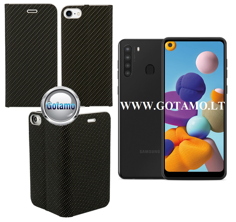 Vennus Diary magnetinis dėklas Samsung Galaxy A21 juodos spalvos