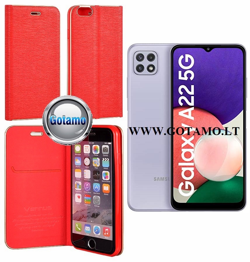 Vennus Diary magnetinis dėklas Samsung Galaxy A22 5G raudonos spalvos